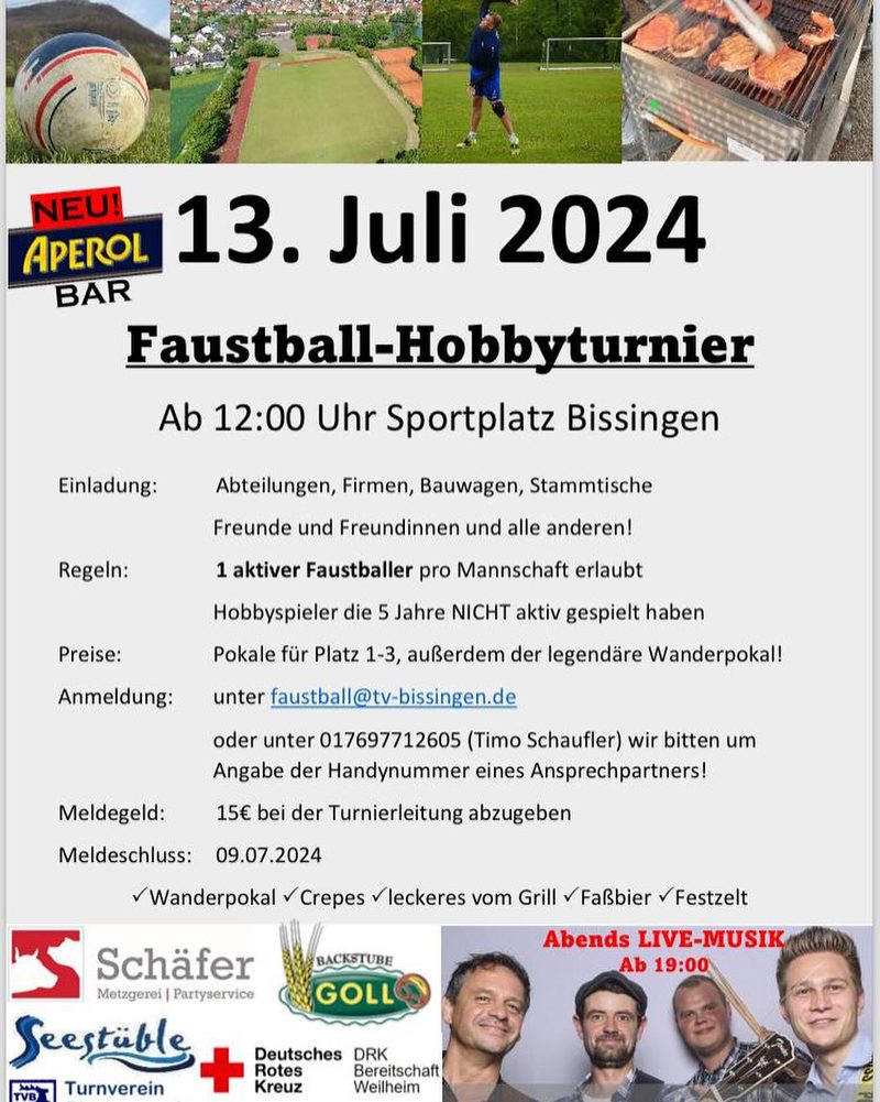 Plakat der Faustballabteilung des TV Bissingen zum Faustball-Hobbyturnier am 13. Juli 2024