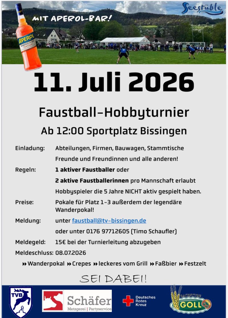 Plakat der Faustballabteilung des TV Bissingen zum Faustball-Hobbyturnier am 11. Juli 2026