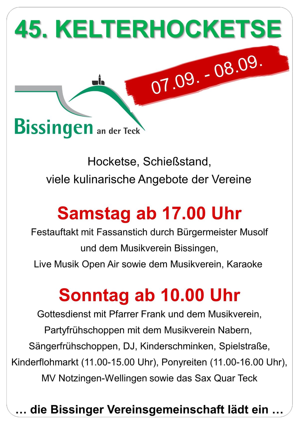 Plakat der Bissinger Vereinsgemeinschaft zur 45. Kelterhocketse
