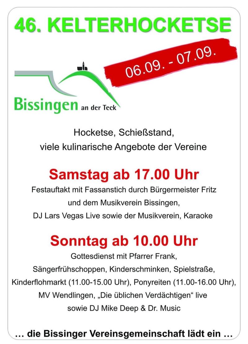 Plakat der Bissinger Vereinsgemeinschaft zur 46. Kelterhocketse