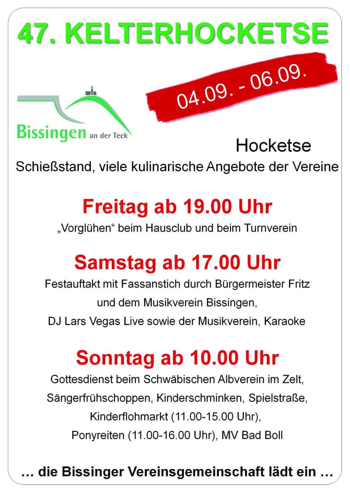 Plakat der Bissinger Vereinsgemeinschaft zur 47. Kelterhocketse