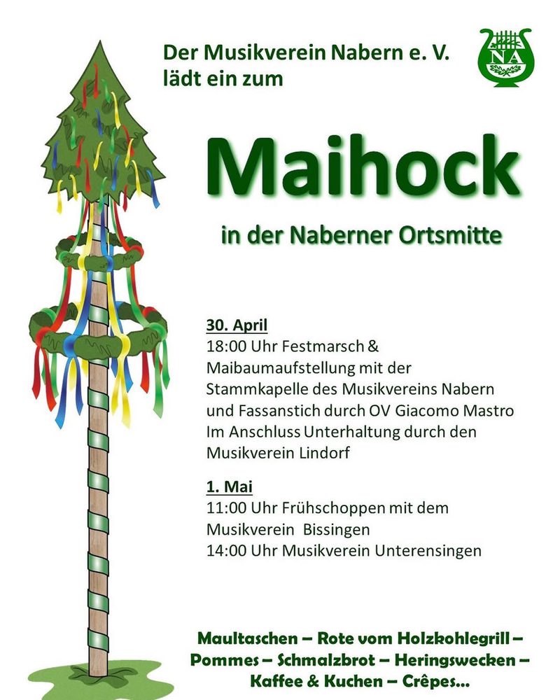 Plakat des Musikvereins Nabern zum Maihock am 30. April und 1. Mai