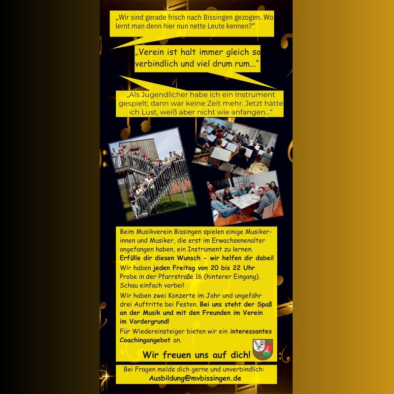 Flyer zur Offenen Probe mit Fotos aus dem Vereinsleben