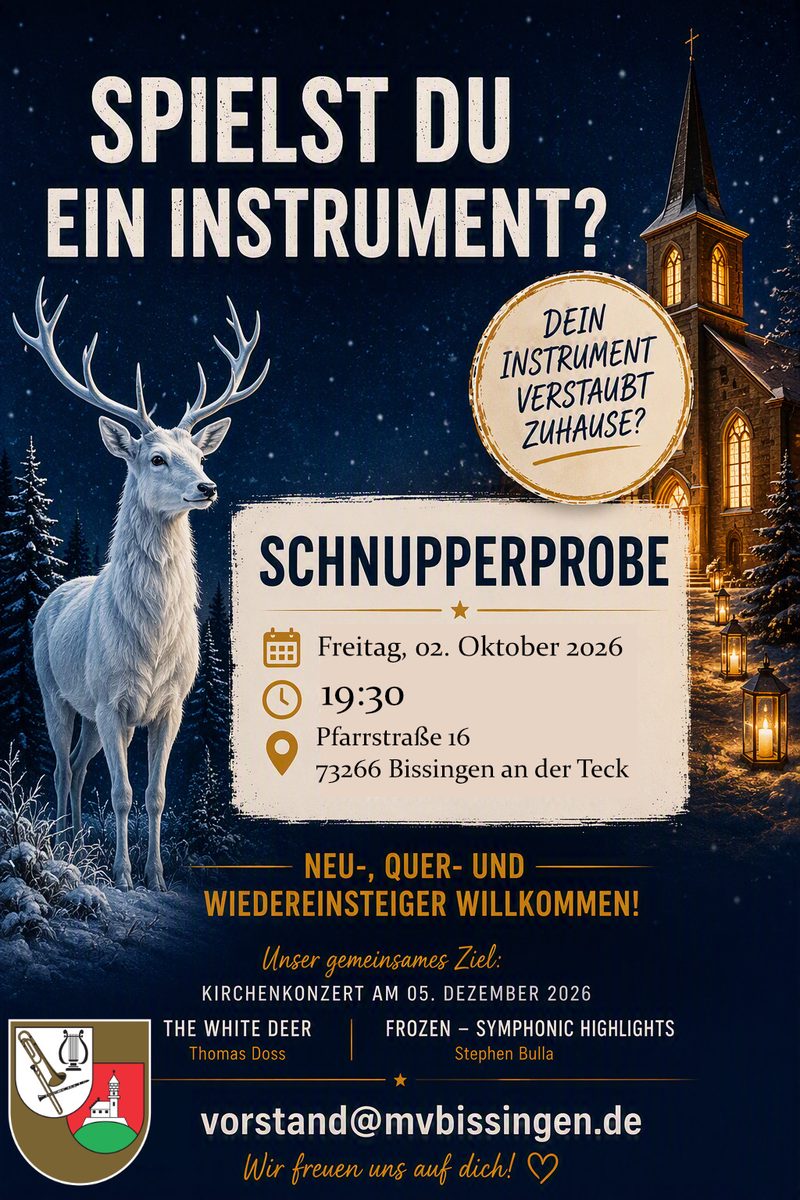 Plakat zur Schnupperprobe am 2. Oktober 2026